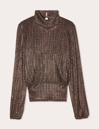 Blouse col montant vert kaki femme