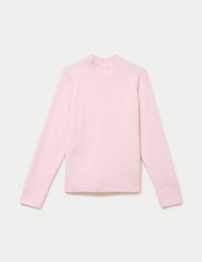 Pull col montant manches longues rose clair femme