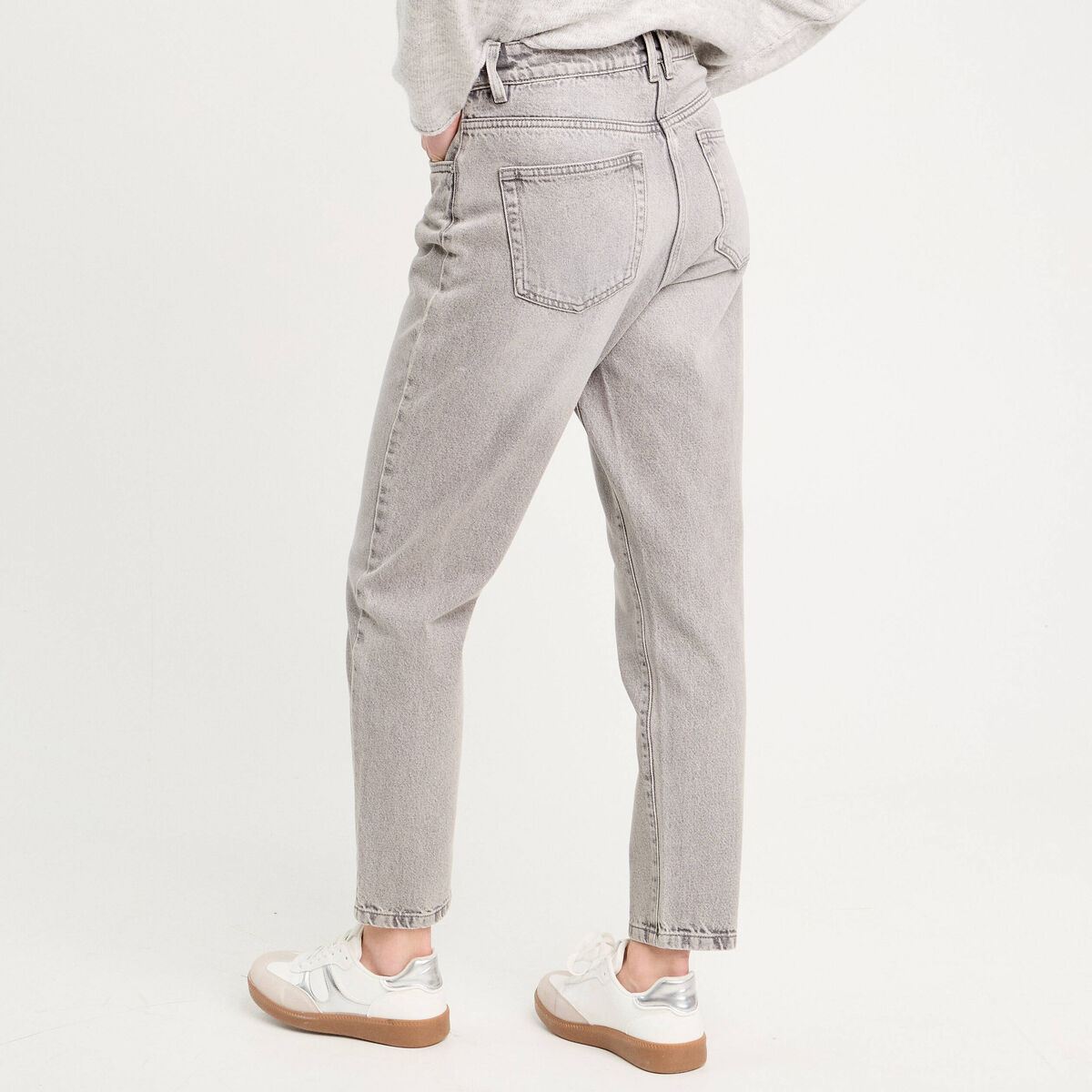 Jeans mom taille haute denim gris femme