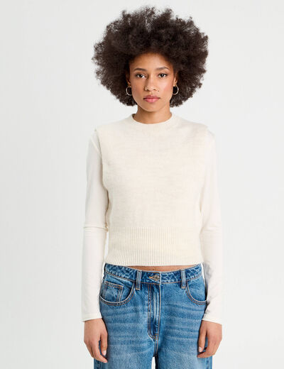Pull sans manches ecru femme