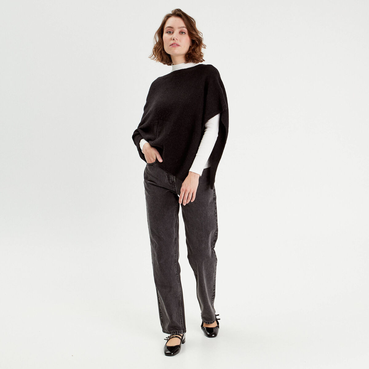 Poncho asymétrique noir femme