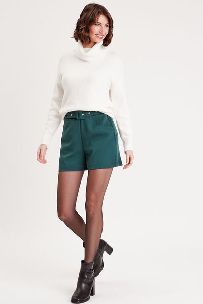 Pull avec col roulé ecru femme