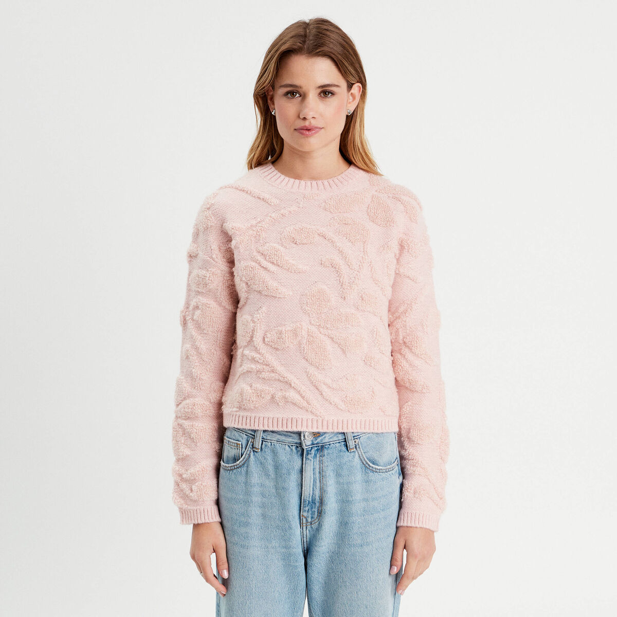 Pull manches longues rose clair femme