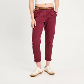 Pantalon chino 7/8ème bordeaux femme