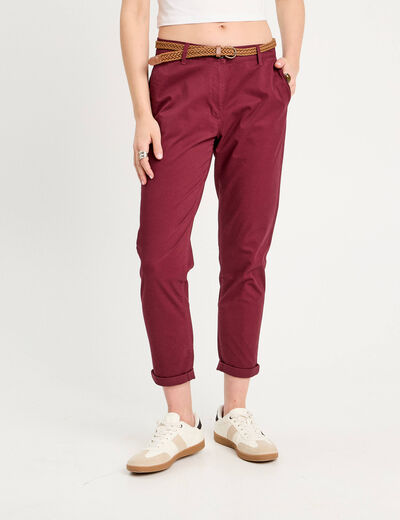 Pantalon chino 7/8ème bordeaux femme