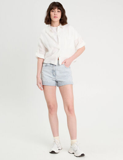 Short mom en jean bleu gris femme