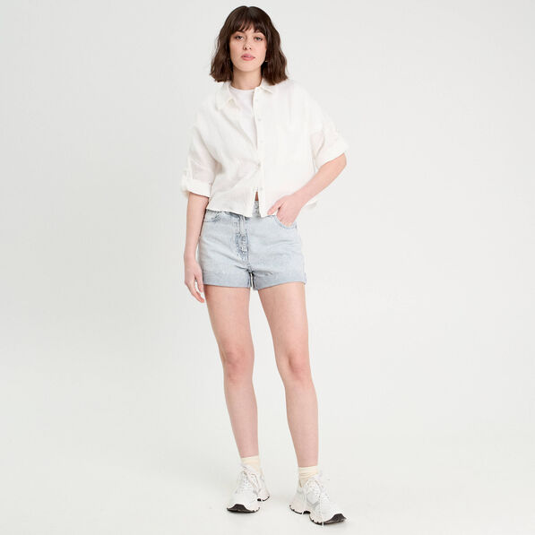 Short mom en jean bleu gris femme