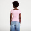 Top ajust&eacute; col bateau manches courtes rose clair femme