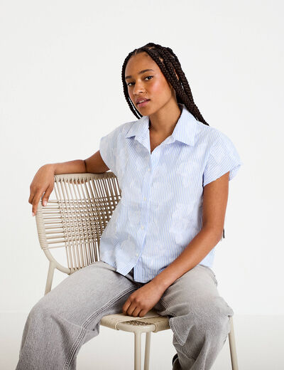 Chemise sans manches col am&eacute;ricain bleu ciel femme