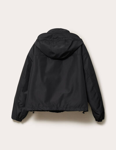 Veste courte bas resserré à capuche noir femme