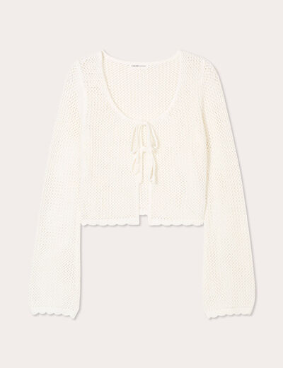Gilet noué court ecru femme