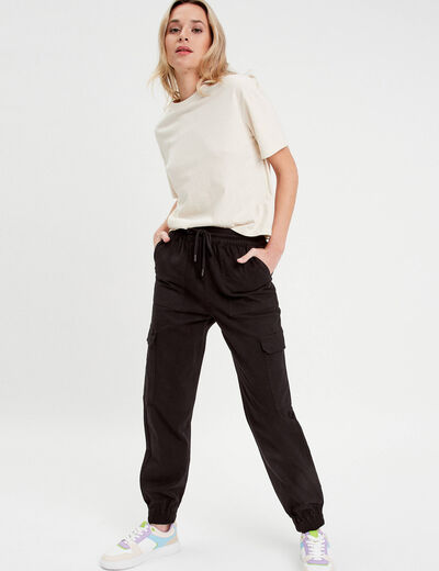 Pantalon cargo slim noir femme