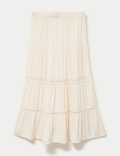 Jupe &eacute;vas&eacute;e longueur 3/4 dentelle ecru femme