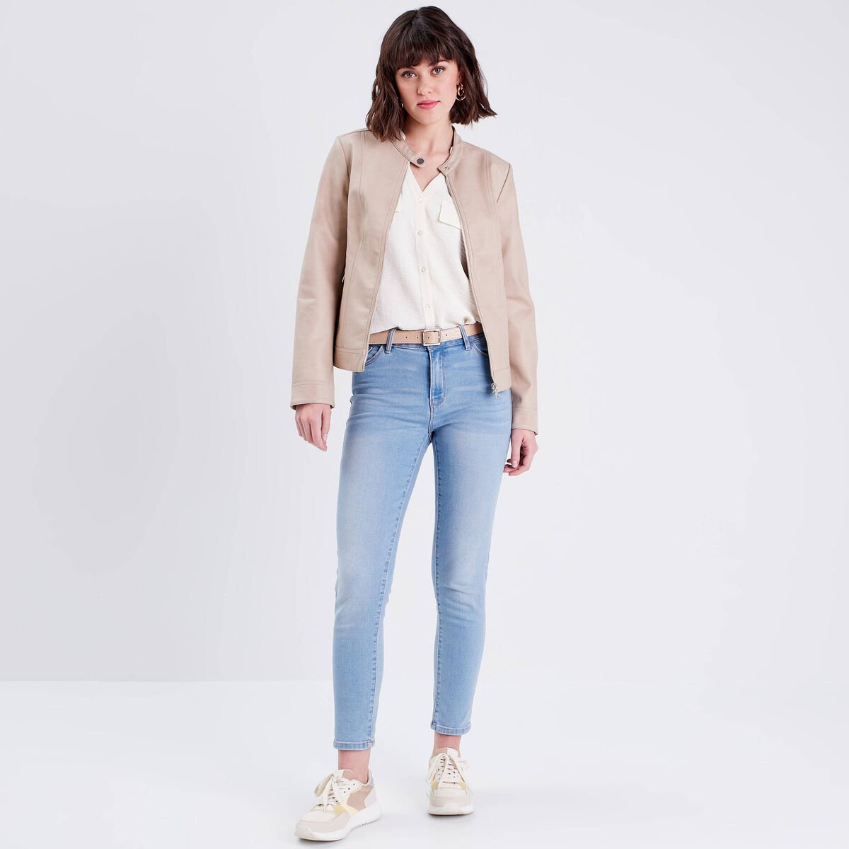 Veste droite zippée sable femme