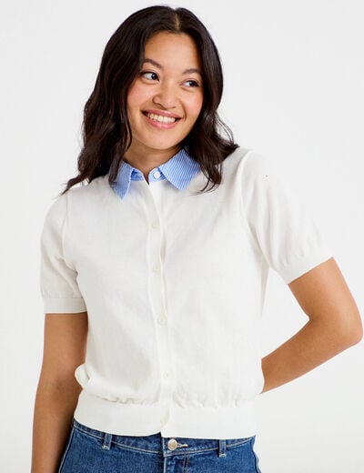 Polo col chemise manches courtes blanc femme