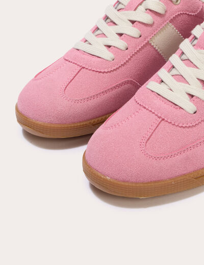 Baskets basses &agrave; lacets rose poudr&eacute;e femme