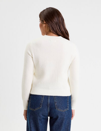 Pull manches longues noeuds ecru femme
