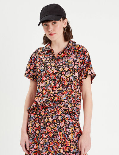 Chemise manches courtes noir femme