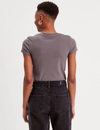 T-shirt manches courtes côtelé gris foncé femme