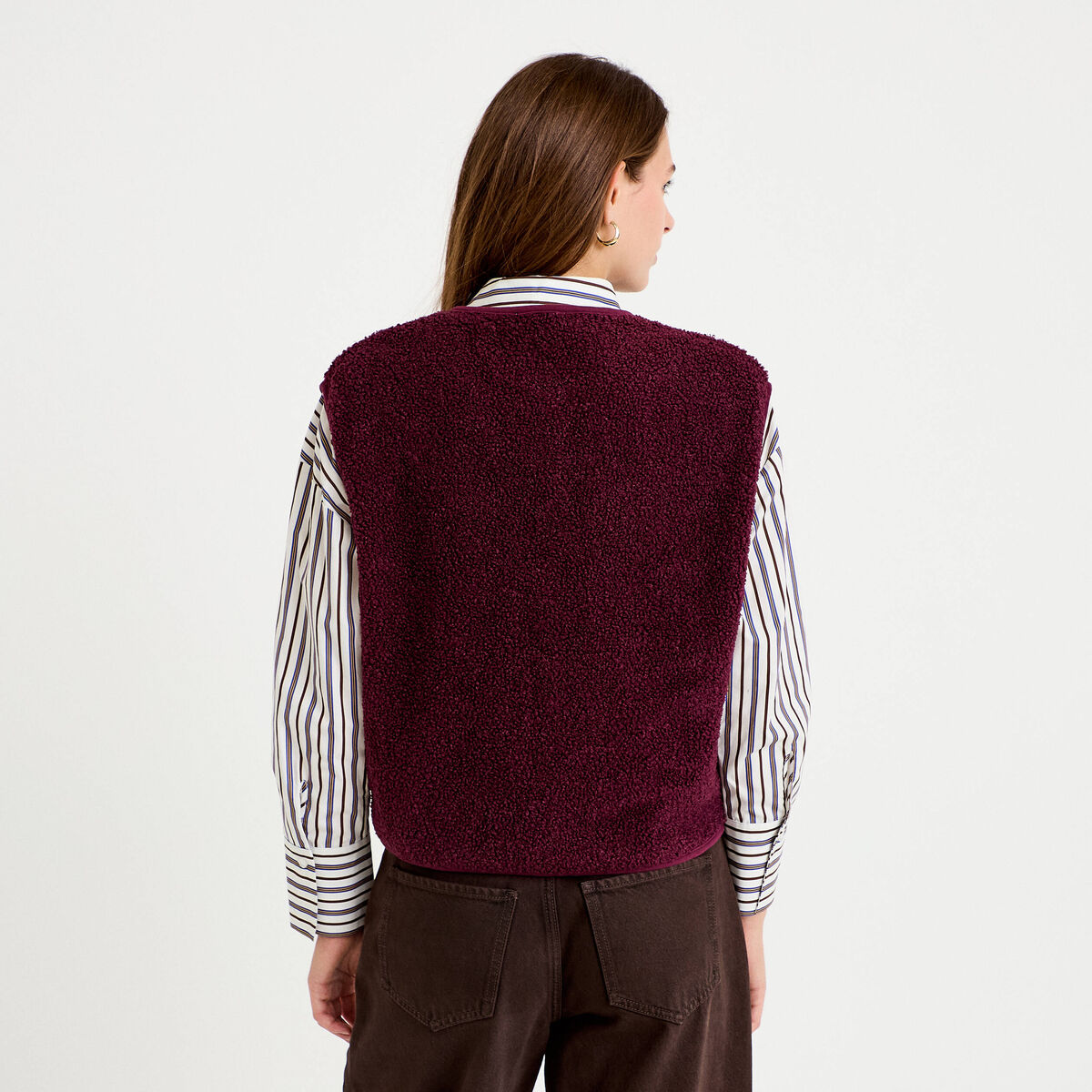 Gilet sans manches fausse fourrure prune femme