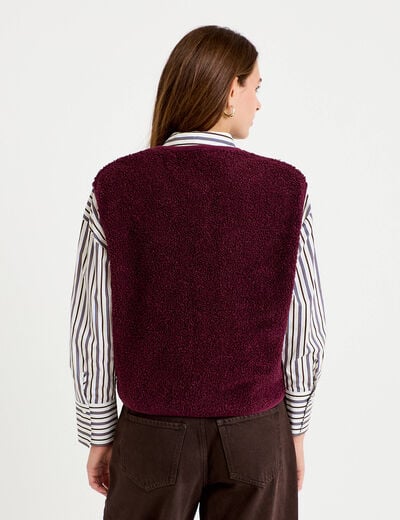 Gilet sans manches fausse fourrure prune femme