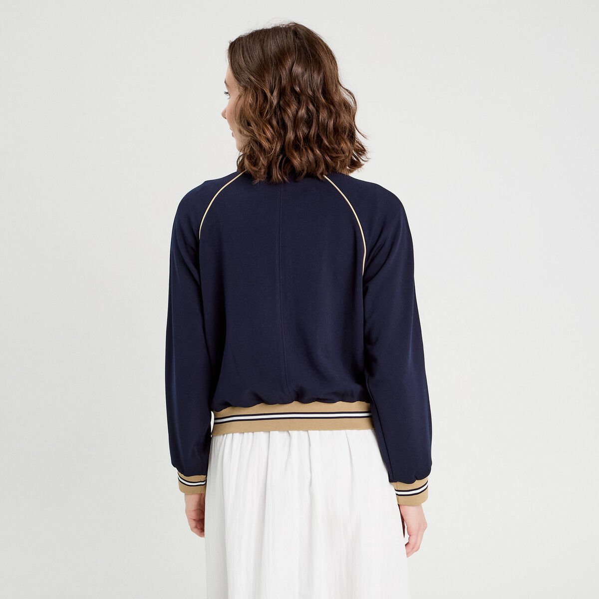 Sweat manches longues zippé bleu marine femme