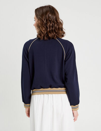 Sweat manches longues zippé bleu marine femme