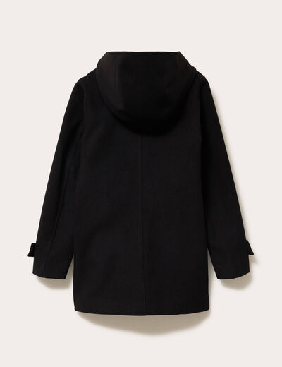 Manteau ajust&eacute; 3/4 &agrave; capuche noir femme