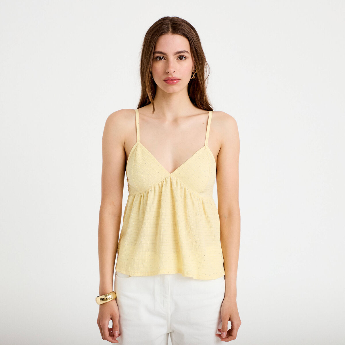 Top fines bretelles avec studs jaune pastel femme