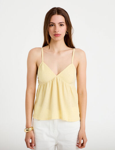 Top fines bretelles avec studs jaune pastel femme
