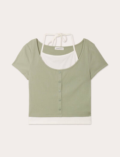 T-shirt 2-en-1 vert pastel femme