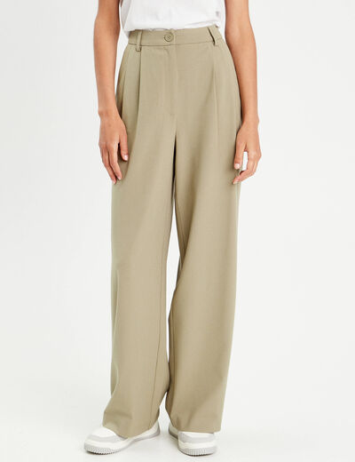 Pantalon large à pinces vert kaki femme
