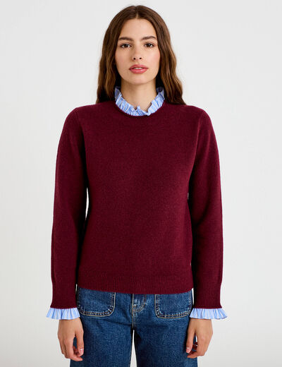 Pull col chemise manches longues bordeaux femme