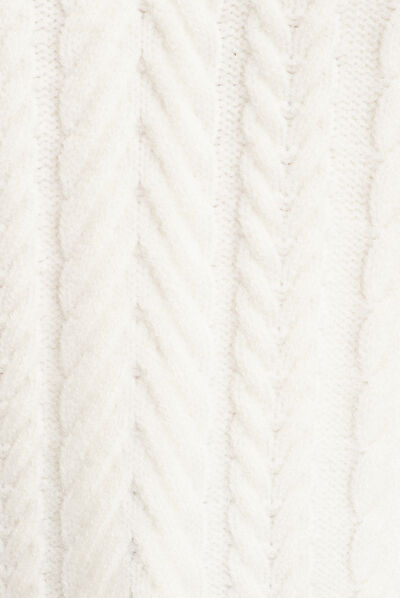 Pull col montant avec torsades ecru femme
