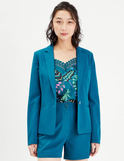 Veste blazer droite bleu canard femme