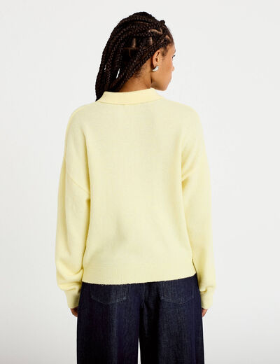Pull col chemise manches longues jaune clair femme