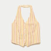 Gilet cintr&eacute; cropped col v sans manches jaune paille femme