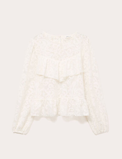 Blouse en dentelle manches longues ecru femme