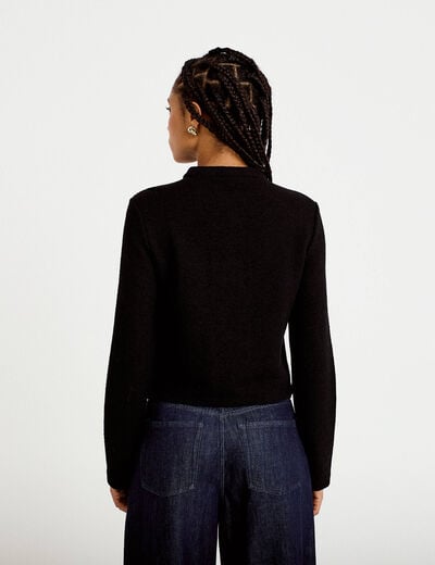 Gilet tweed droit cropped col rond noir femme