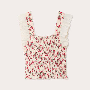 Débardeur smocké brodé blanc femme