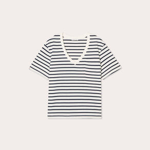T-shirt oversize col en V bleu foncé femme
