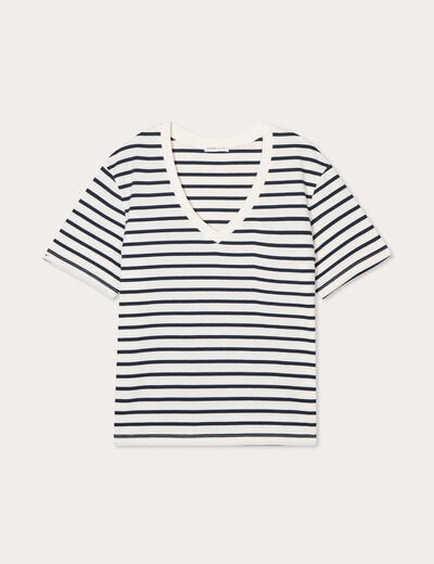 T-shirt oversize col en V bleu foncé femme