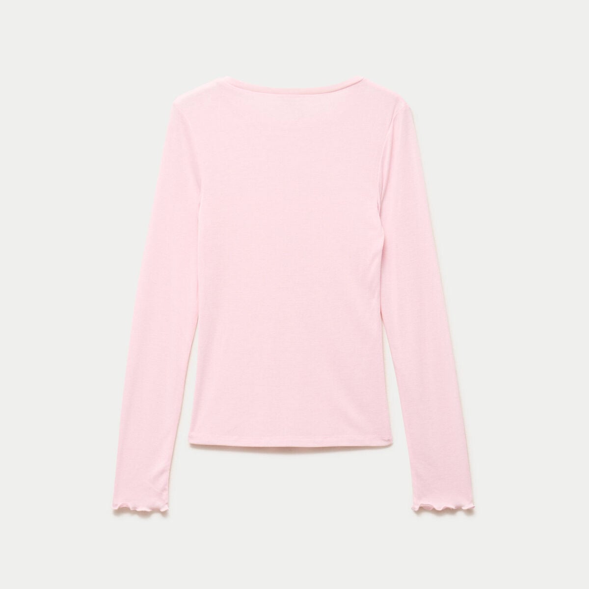 T-shirt ajust&eacute; col rond manches longues rose clair femme