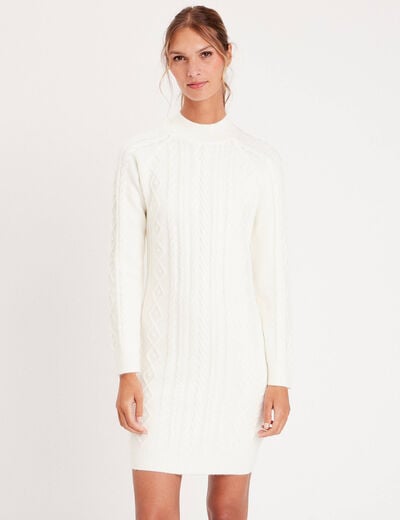 Robe pull droite torsades ecru femme