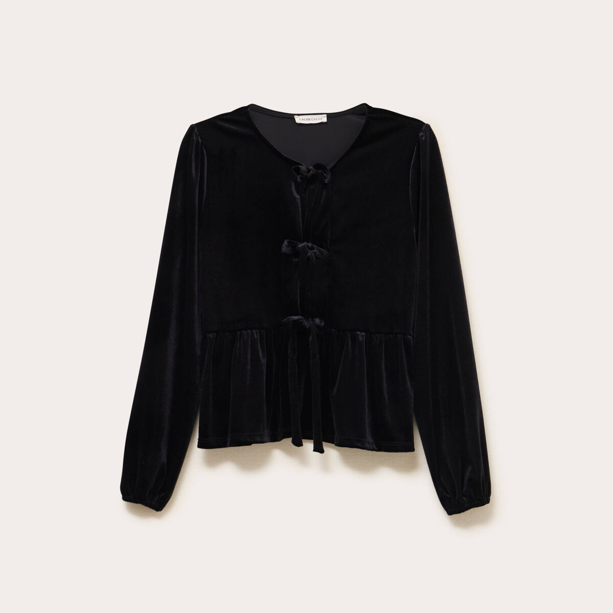 Blouse nou&eacute;e en velours noir femme