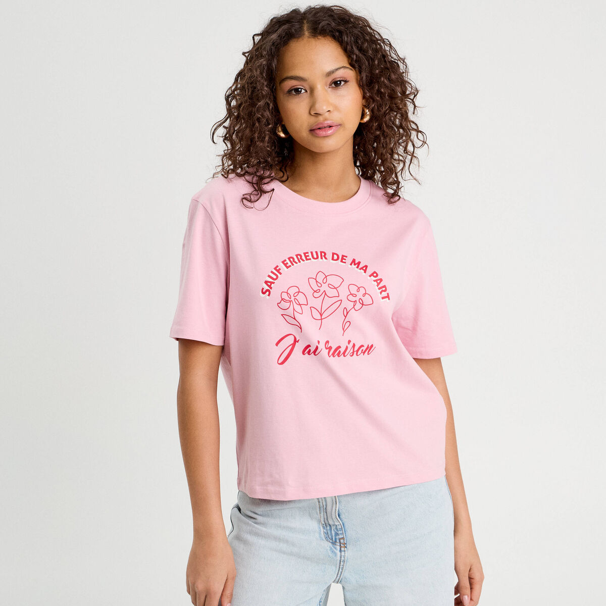 T-shirt manches courtes rose poudrée femme
