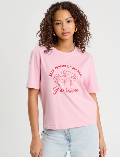 T-shirt manches courtes rose poudrée femme