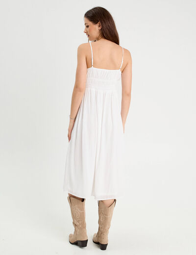 Robe midi évasée bretelles blanc femme