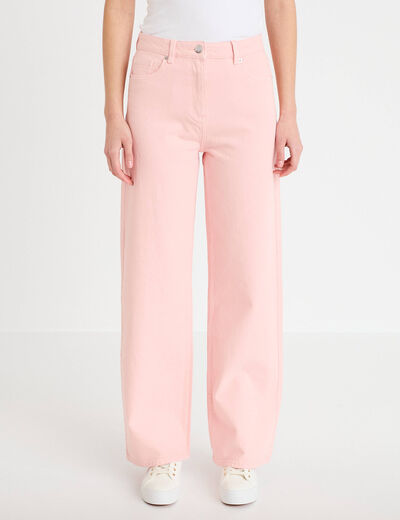 Jean wide leg taille haute rose clair femme