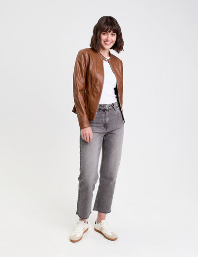 Veste droite zippée beige femme